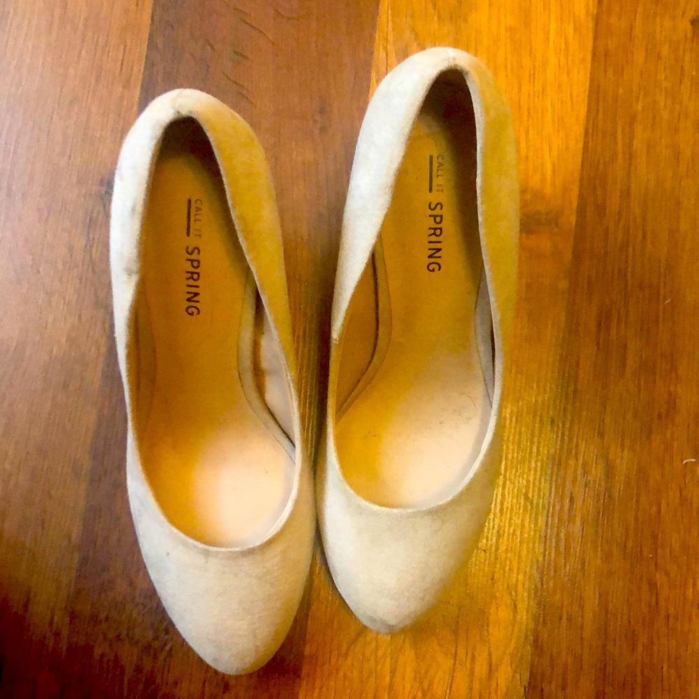 Kitten heel nude velvet call it spring shoes with round toe